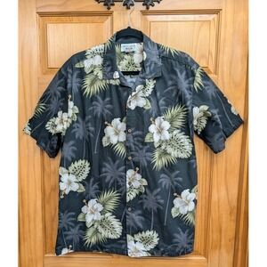 Pacific Legend Men's Large Black Floral Made in Hawaii USA Short Sleeves